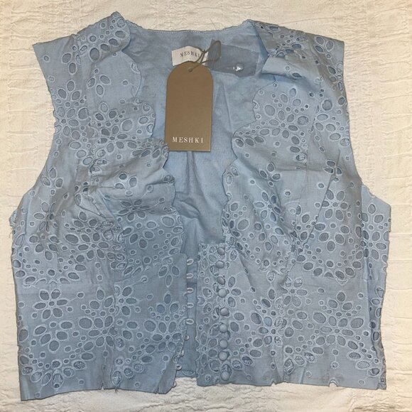 Meshki Arla Sleeveless Broderie Top (pale cornflower blue; larger) - Picture 1 of 3